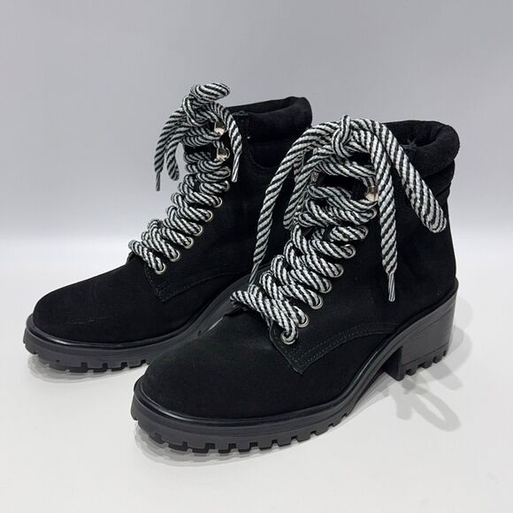 Steve Madden Glacie Black Suede Combat Moto Chunky Boot Women’s Size 7 Worn Once - Picture 1 of 12